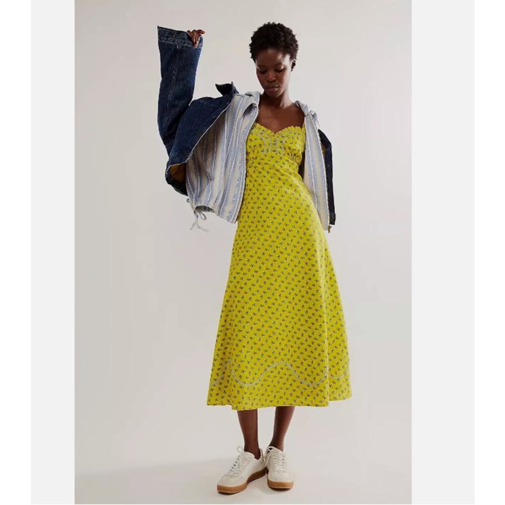Free People Sweet Hearts Midi Dress  Citronelle Combo Cottagecore Size L